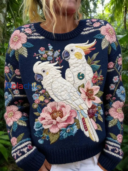 Sweat-shirt décontracté à imprimé perroquet pour femmes comme image / S
