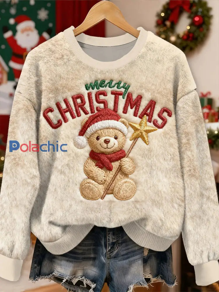 Sweat-shirt décontracté à manches longues magnifique motif d’ours de Noël comme image / S