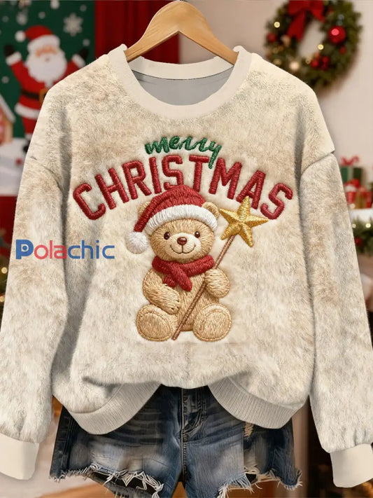 Sweat-shirt décontracté à manches longues magnifique motif d’ours de Noël comme image / S