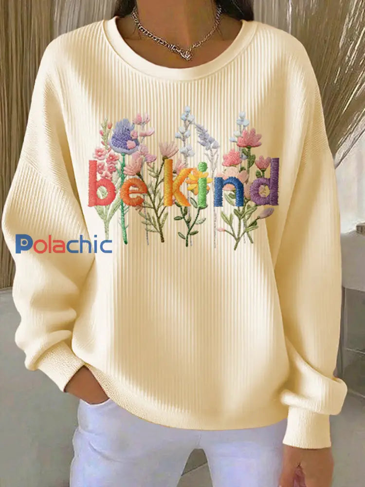 Sweat-shirt décontracté Be Kind Print pour femmes Abricot / S