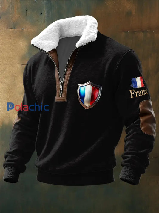 Sweat-shirt décontracté Bouclier du drapeau français pour hommes Noir / S