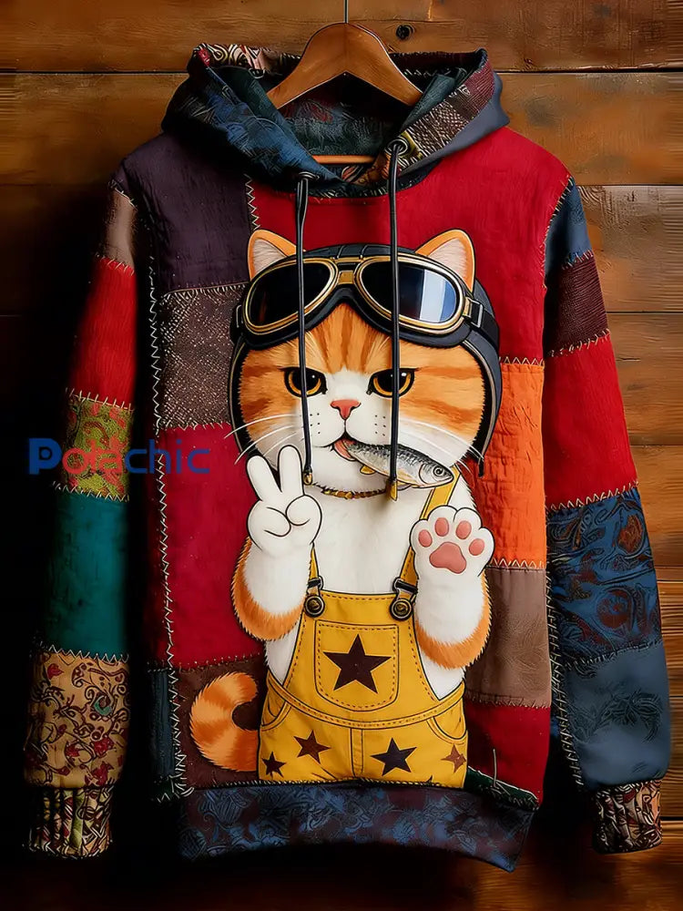Sweat-shirt décontracté confortable imprimé Art animal rétro unisexe