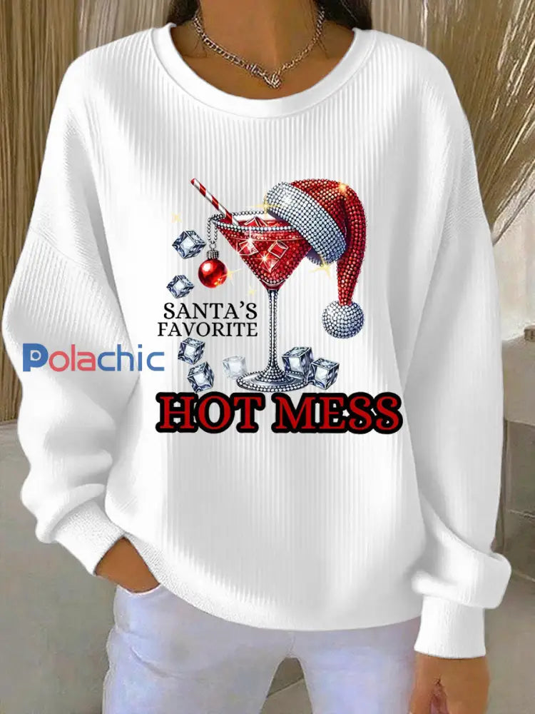 Sweat-shirt décontracté de Noël drôle de Noël des femmes préférées Hot Mess Blanc / S