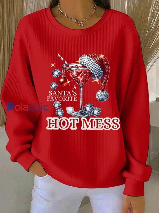 Sweat-shirt décontracté de Noël drôle de Noël des femmes préférées Hot Mess Rouge / S