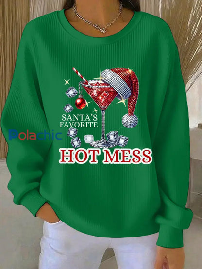 Sweat-shirt décontracté de Noël drôle de Noël des femmes préférées Hot Mess Vert / S