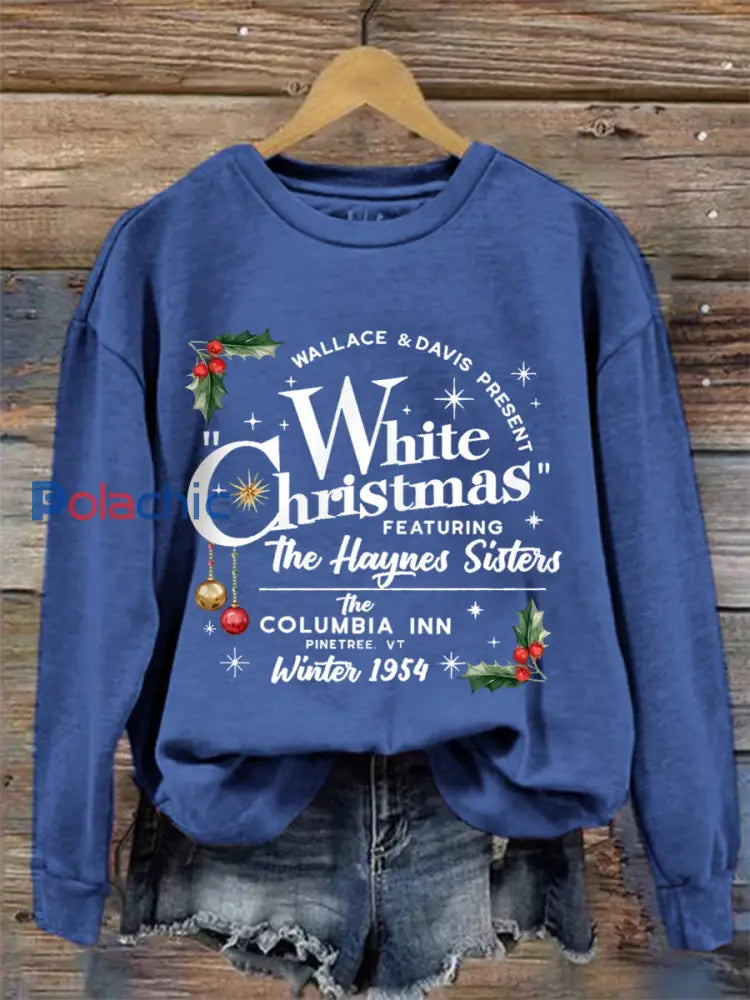 Sweat-shirt Décontracté Femme Blanc Imprimé Noël bleu / S