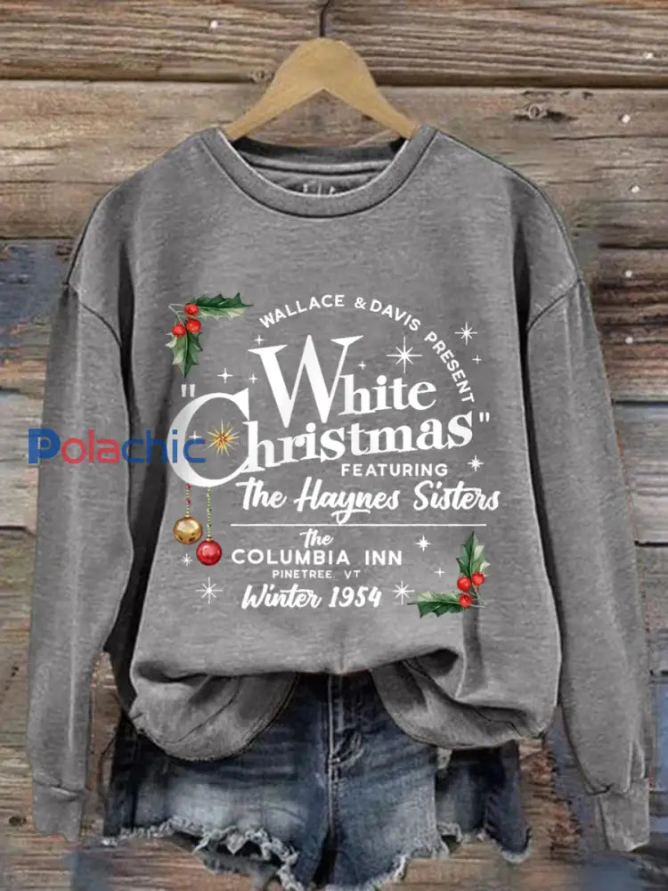 Sweat-shirt Décontracté Femme Blanc Imprimé Noël gris clair / S