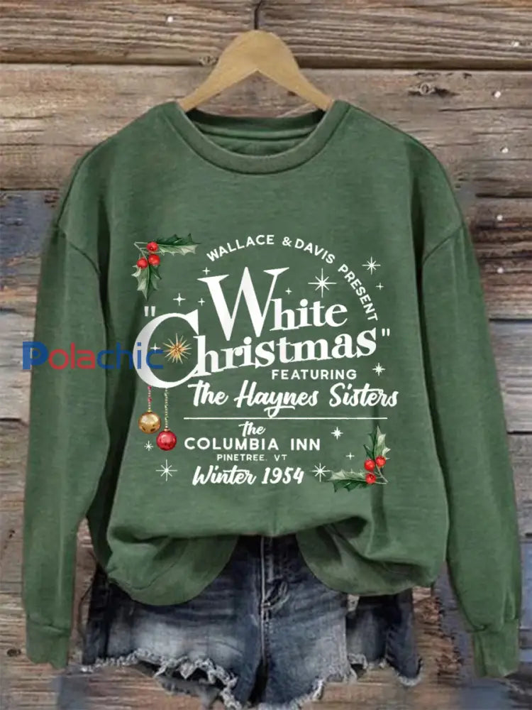 Sweat-shirt Décontracté Femme Blanc Imprimé Noël vert / S