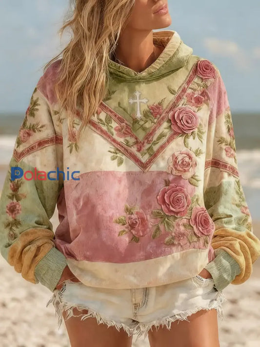 Sweat-shirt Décontracté Femme Rose Imprimé Floral comme image / S