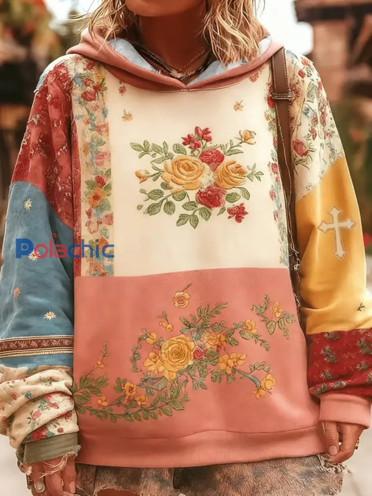 Sweat-shirt Décontracté Femme Rose Imprimé Floral comme image / S