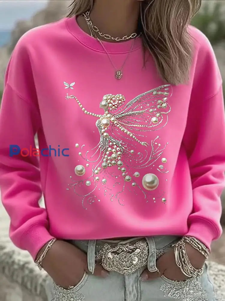 Sweat shirt Décontracté Femme Rose Imprimé Perle Rose Rouge / S