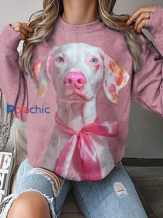 Sweat shirt Décontracté Femme Rose Ruban Imprimé Animaux comme image / S