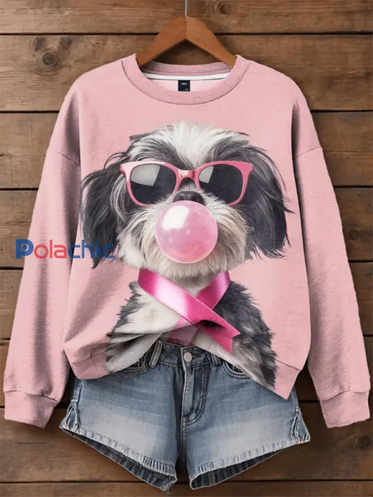 Sweat shirt Décontracté Femme Rose Ruban Imprimé Animaux comme image / S