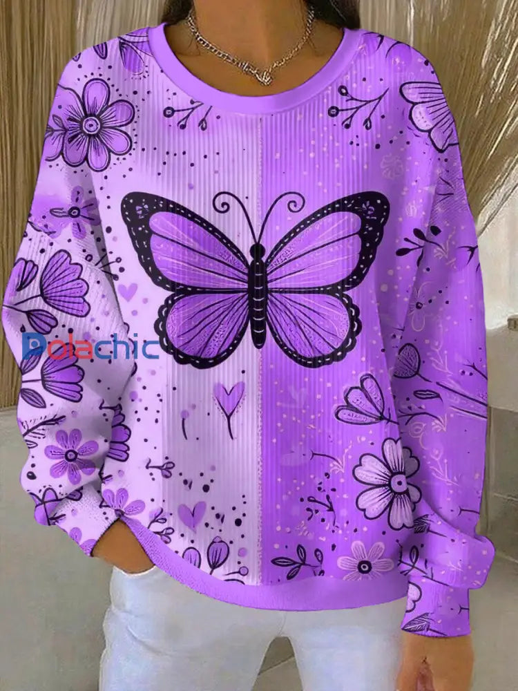 Sweat-shirt Décontracté Femme Violet Imprimé Art comme image / S
