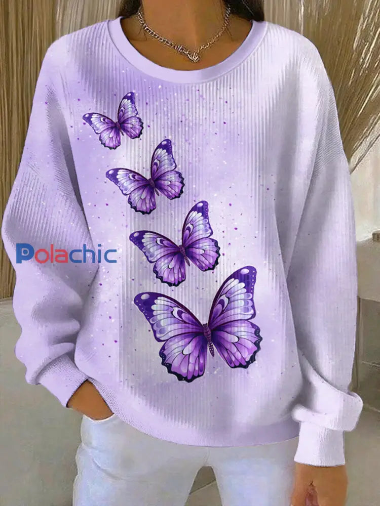 Sweat-shirt Décontracté Femme Violet Imprimé Art comme image / S