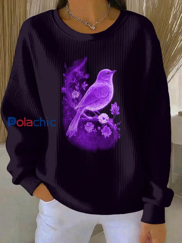 Sweat-shirt Décontracté Femme Violet Imprimé Art comme image / S