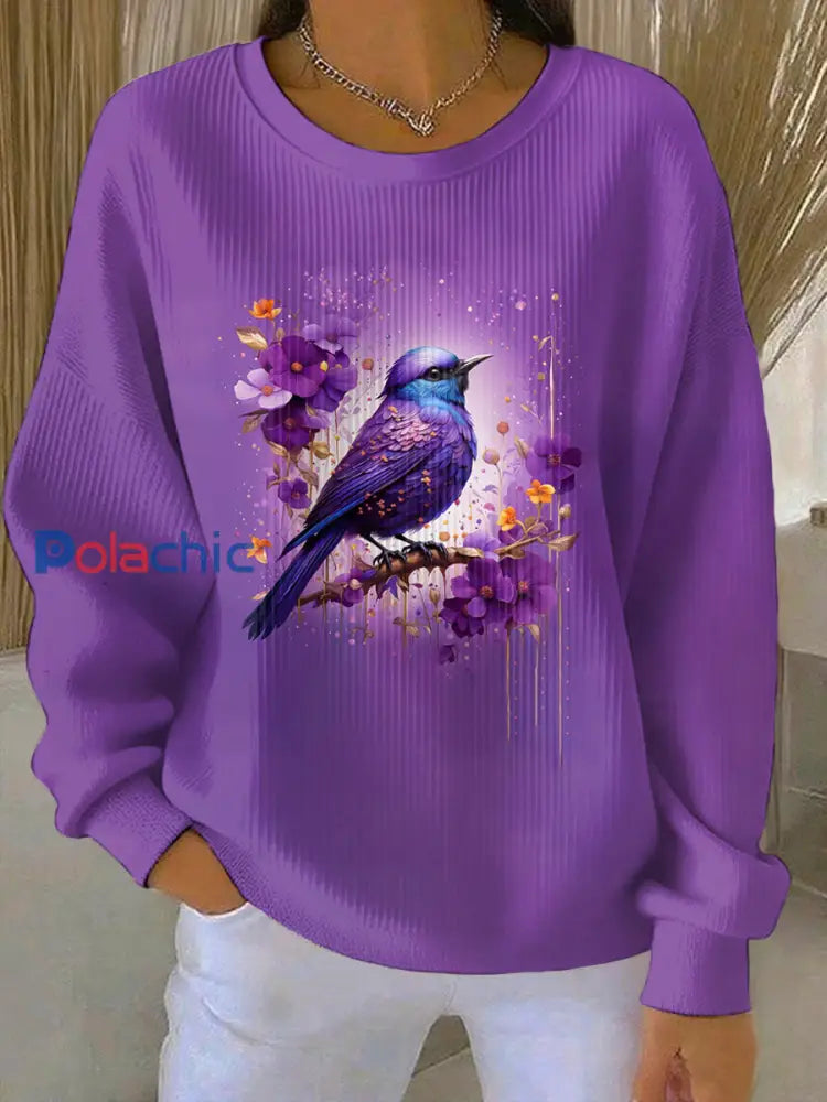 Sweat-shirt Décontracté Femme Violet Imprimé Art comme image / S