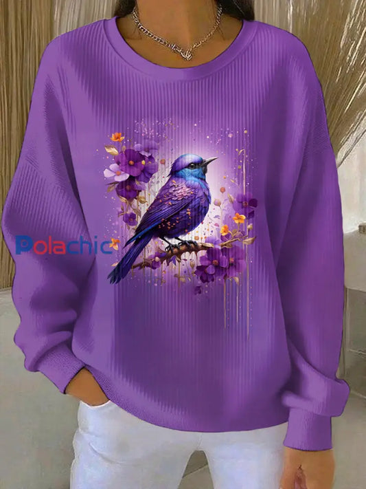 Sweat-shirt Décontracté Femme Violet Imprimé Art comme image / S