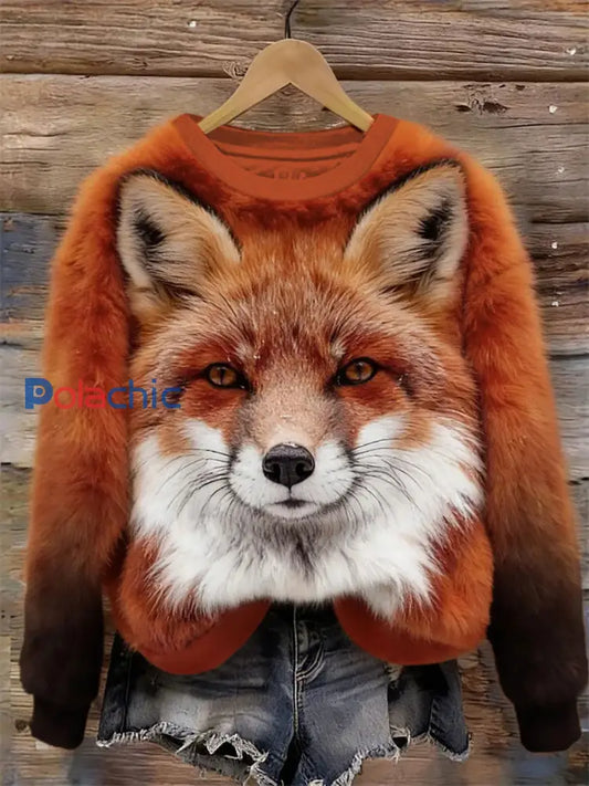 Sweat-shirt Décontracté Fox Art Imprimé Femme comme image / S