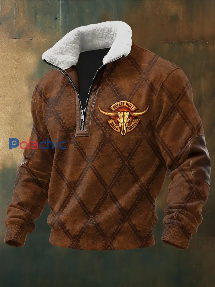 Sweat-shirt décontracté imprimé à motif de texture western rétro comme image / S