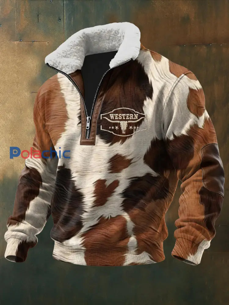 Sweat-shirt décontracté imprimé à motif de texture western rétro comme image / S