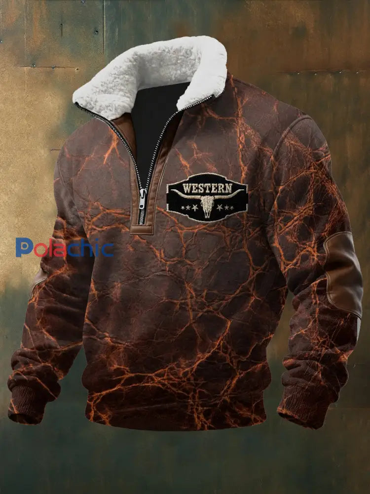 Sweat-shirt décontracté imprimé à motif de texture western rétro comme image / S