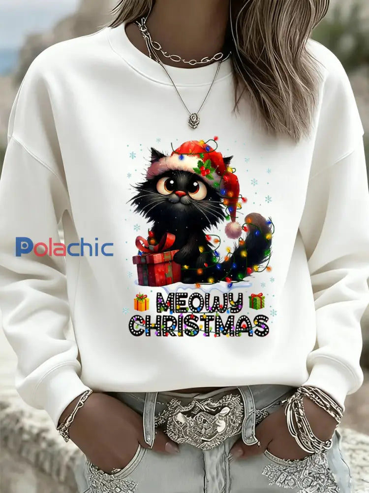 Sweat-shirt décontracté imprimé animal rétro de Noël pour femmes A / S