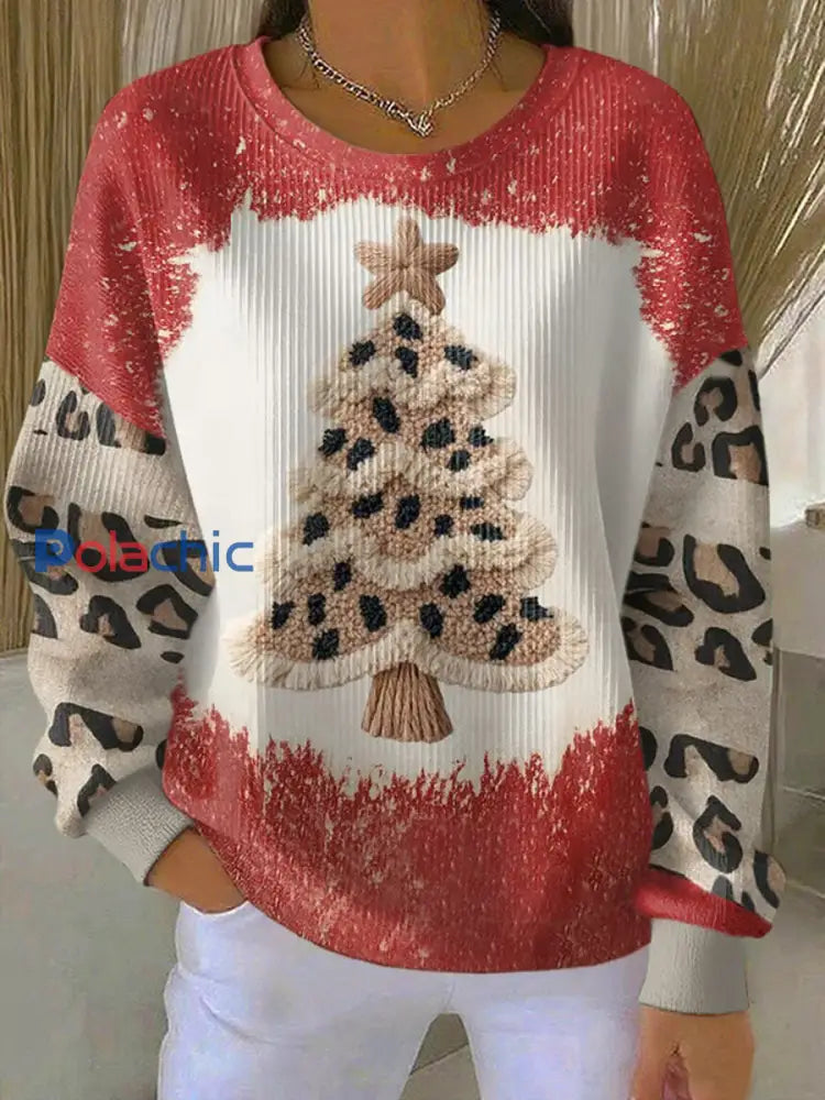 Sweat-shirt Décontracté Imprimé Arbre de Noël Femme comme image / S
