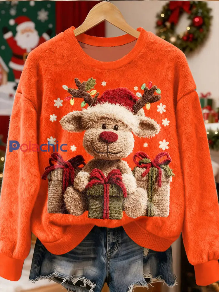 Sweat-shirt décontracté imprimé art de Noël pour femmes comme image / S