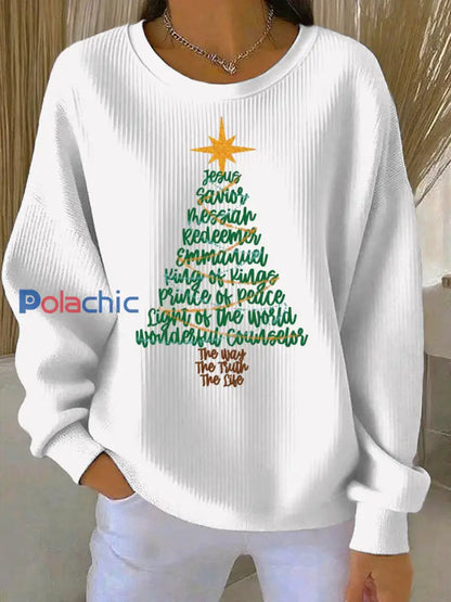 Sweat-shirt décontracté imprimé de Noël pour femmes Blanc / S