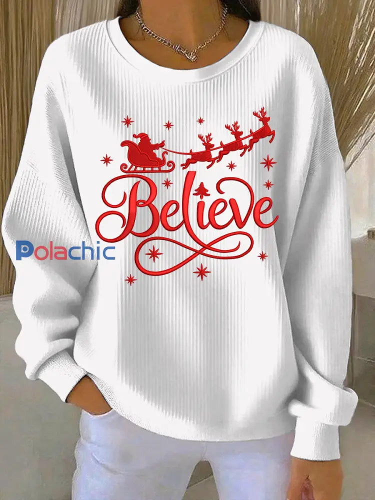Sweat-shirt décontracté imprimé de Noël pour femmes Blanc / S