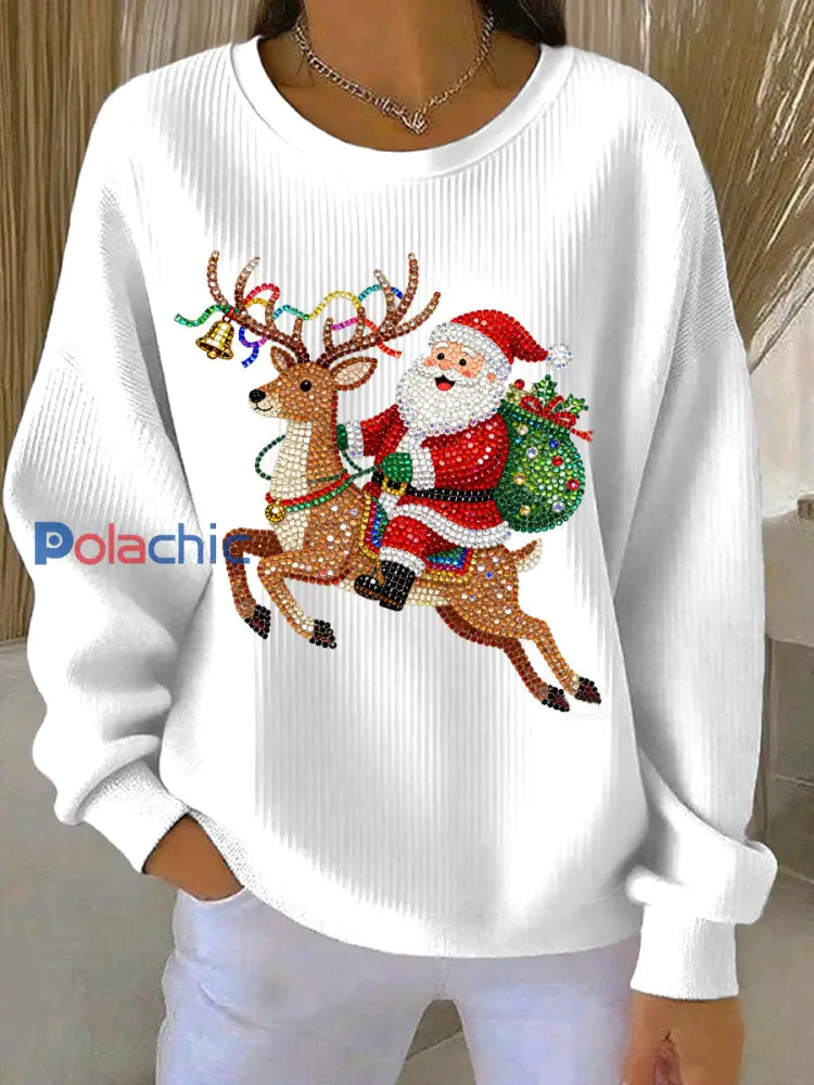 Sweat-shirt décontracté imprimé de Noël pour femmes Blanc / S