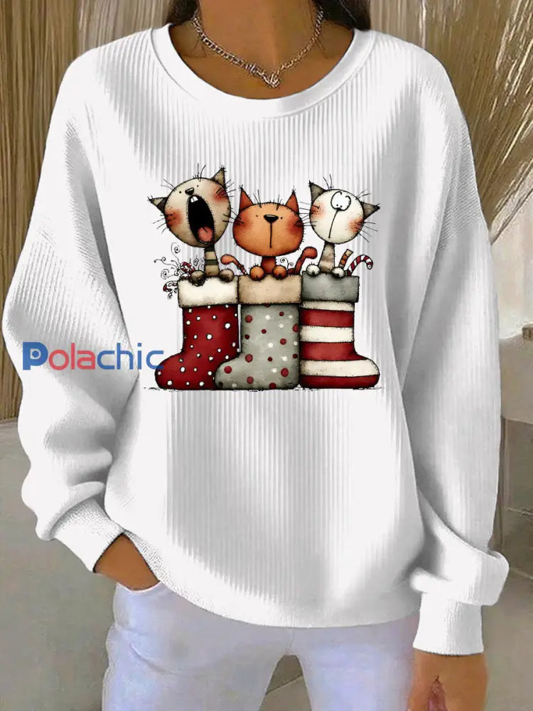 Sweat-shirt décontracté imprimé de Noël pour femmes Blanc / S