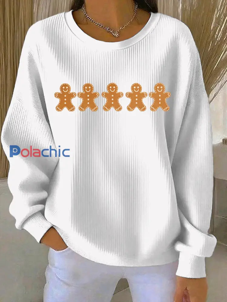 Sweat-shirt décontracté imprimé de Noël pour femmes Blanc / S