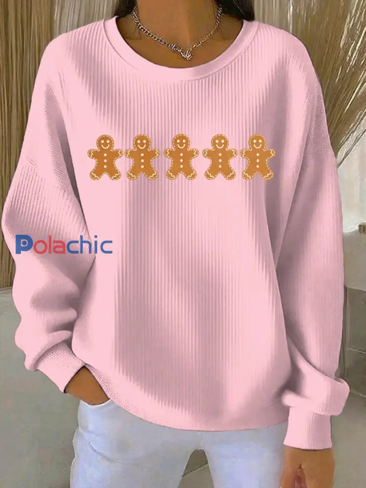 Sweat-shirt décontracté imprimé de Noël pour femmes Rose / S