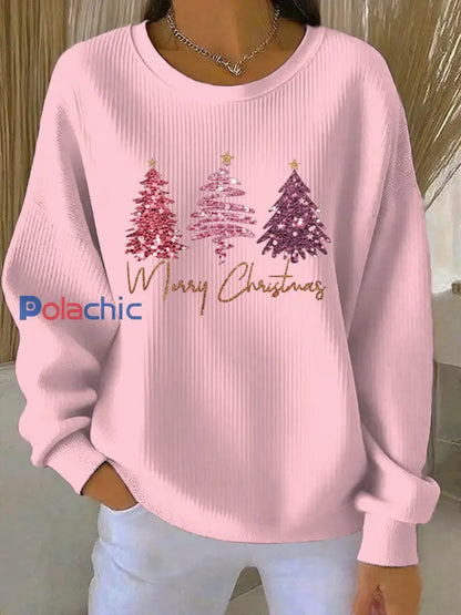 Sweat-shirt décontracté imprimé de Noël pour femmes rose / S