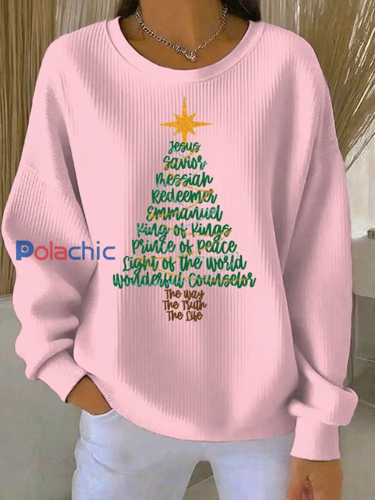 Sweat-shirt décontracté imprimé de Noël pour femmes Rose / S
