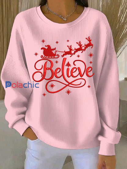 Sweat-shirt décontracté imprimé de Noël pour femmes Rose / S
