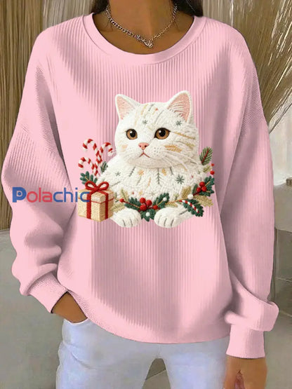 Sweat-shirt décontracté imprimé de Noël pour femmes rose / S