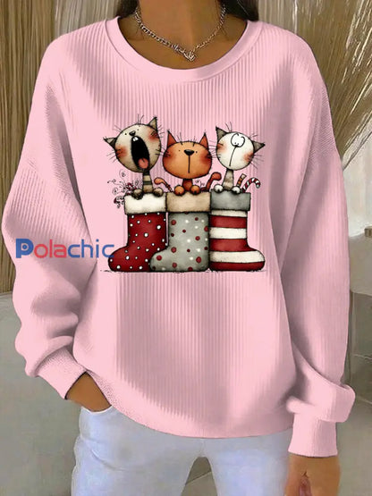 Sweat-shirt décontracté imprimé de Noël pour femmes Rose / S