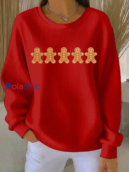 Sweat-shirt décontracté imprimé de Noël pour femmes Rouge / S