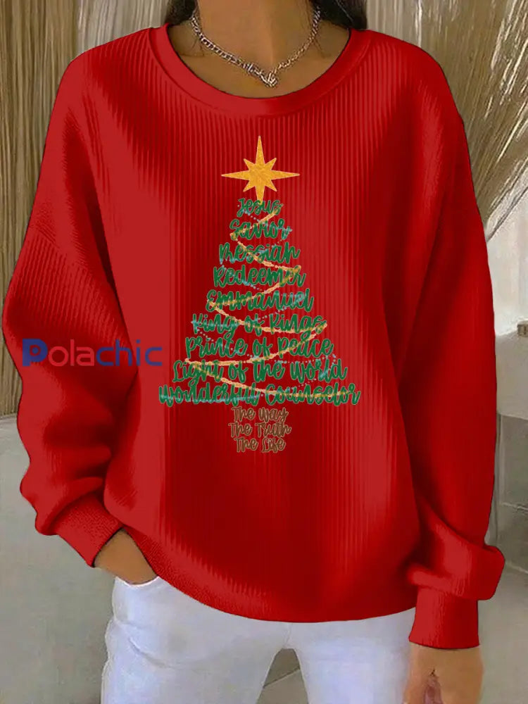 Sweat-shirt décontracté imprimé de Noël pour femmes Rouge / S