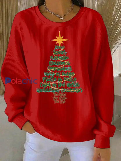 Sweat-shirt décontracté imprimé de Noël pour femmes Rouge / S