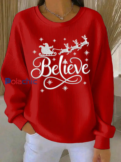 Sweat-shirt décontracté imprimé de Noël pour femmes Rouge / S