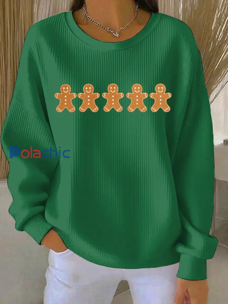 Sweat-shirt décontracté imprimé de Noël pour femmes Vert / S