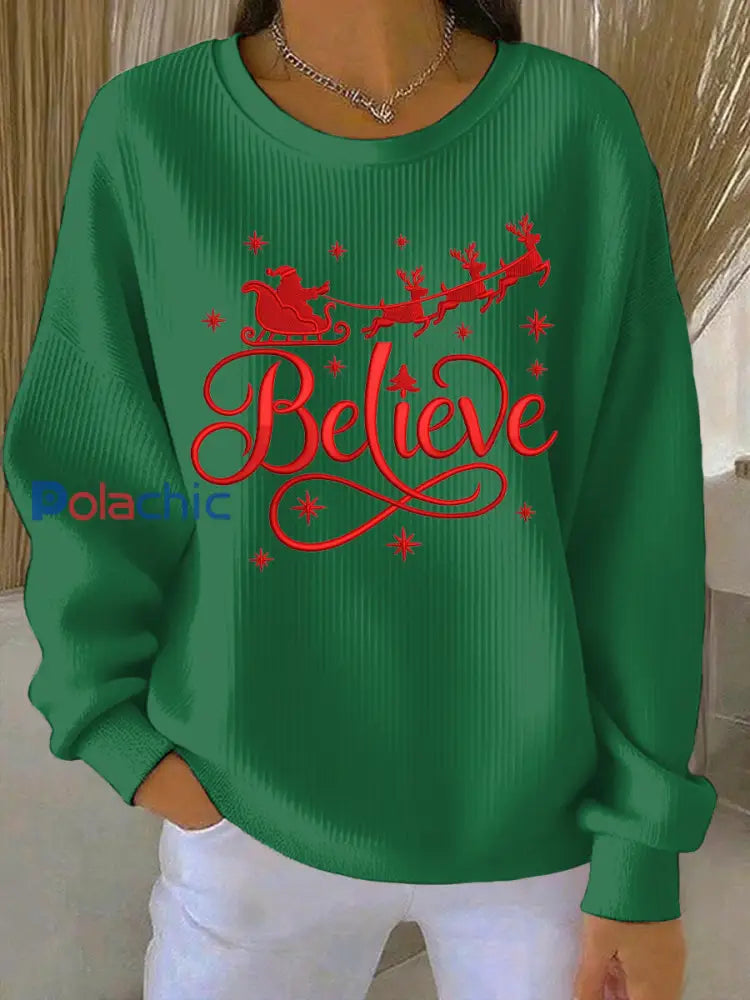 Sweat-shirt décontracté imprimé de Noël pour femmes Vert / S