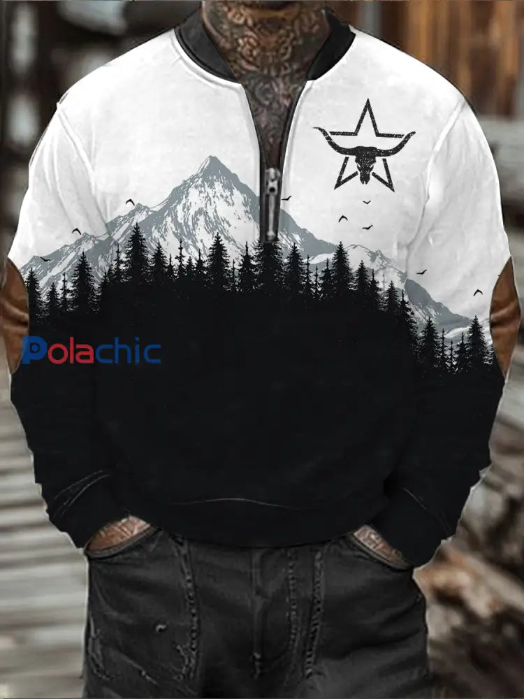 Sweat-shirt décontracté imprimé de style western pour hommes comme image / S