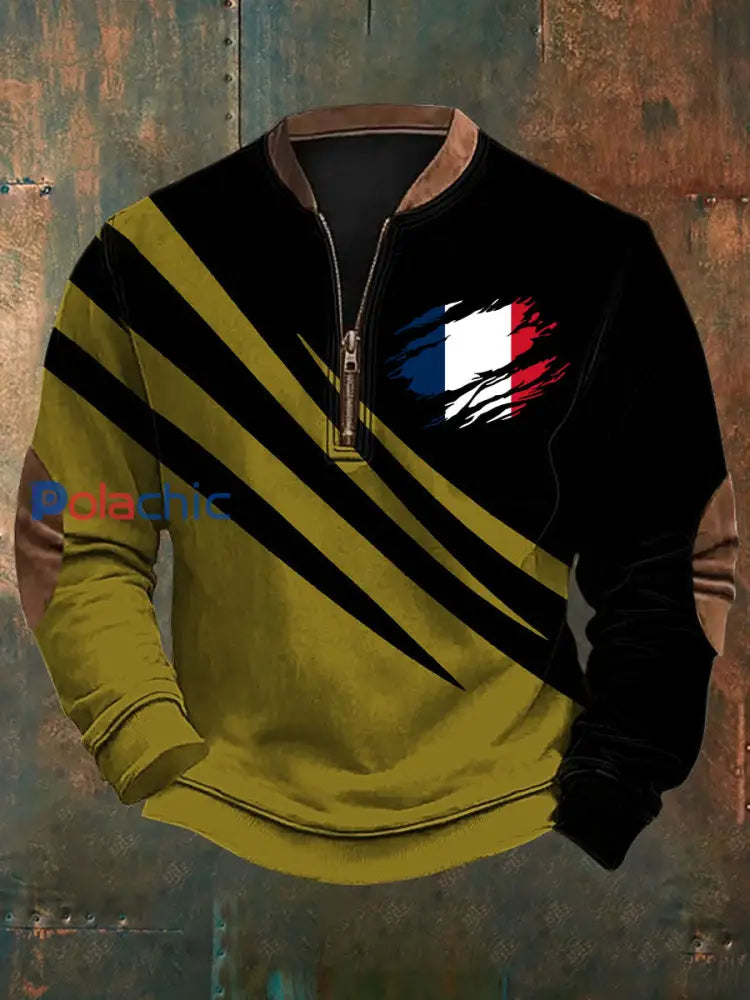 Sweat-shirt décontracté imprimé drapeau de la France pour hommes comme image / S