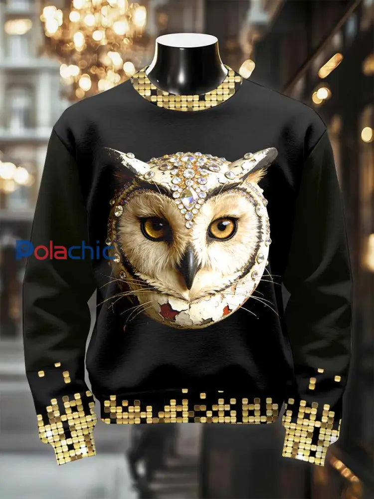 Sweat-shirt décontracté imprimé hibou rétro luxueux pour hommes comme image / S