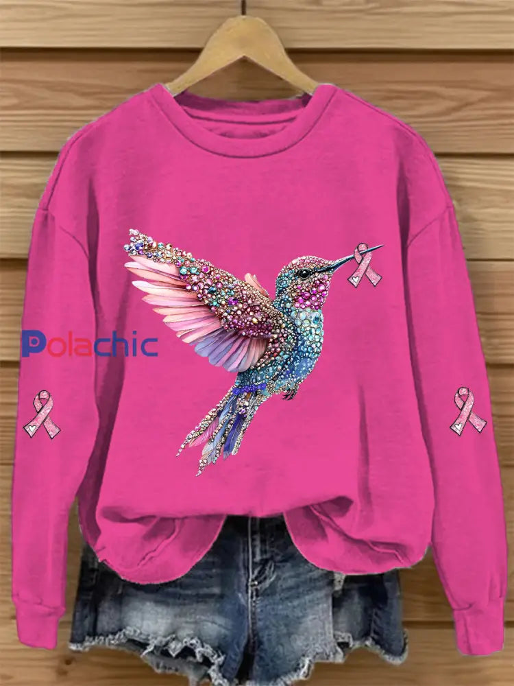 Sweat shirt Décontracté Imprimé Ruban Rose Pour Femme Rose Rouge / S